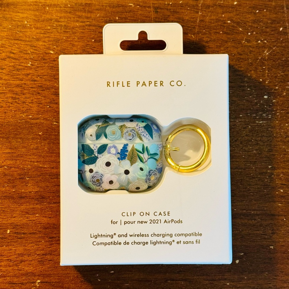 NIB Rifle Paper Co. Floral AirPods Case - Garden Party Blue